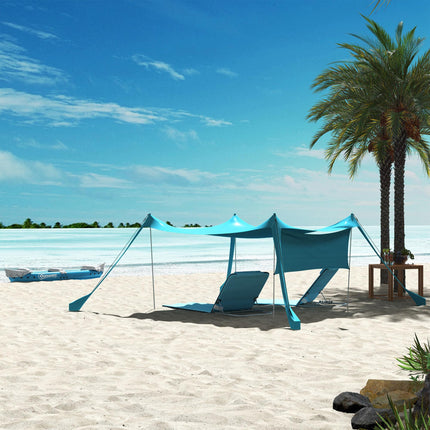2-Piece Metal Frame Outdoor Beach Reclining Chair Set with Pillow - Light Blue