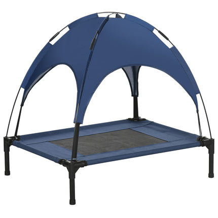 Waterproof Raised Elevated Dog Bed with Breathable Mesh & UV Canopy for Medium Dogs - Blue