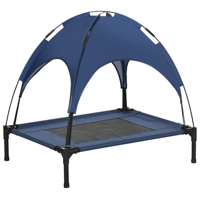 Waterproof Raised Elevated Dog Bed with Breathable Mesh & UV Canopy for Medium Dogs - Blue