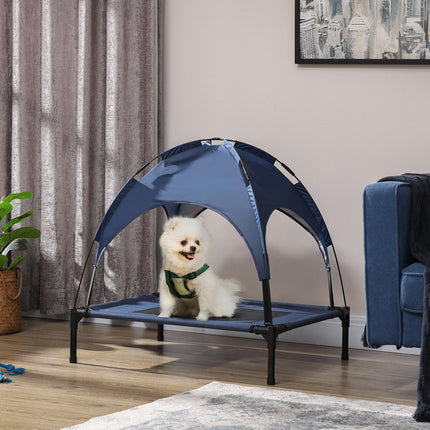 Waterproof Raised Elevated Dog Bed with Breathable Mesh & UV Canopy for Medium Dogs - Blue
