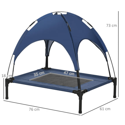 Waterproof Raised Elevated Dog Bed with Breathable Mesh & UV Canopy for Medium Dogs - Blue