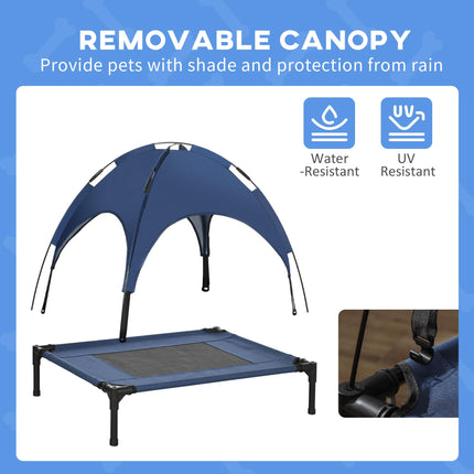 Waterproof Raised Elevated Dog Bed with Breathable Mesh & UV Canopy for Medium Dogs - Blue