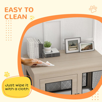 2-in-1 Large Dog Cage and Side Table with Two Doors and Cushion - Oak Tone & Black