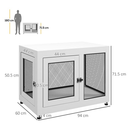2-in-1 Large Dog Cage & Side Table with Two Doors and Cushion - White & Black