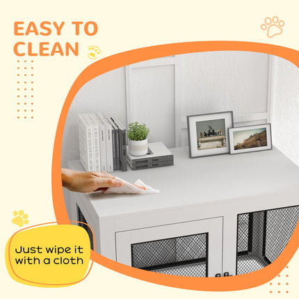 2-in-1 Large Dog Cage & Side Table with Two Doors and Cushion - White & Black
