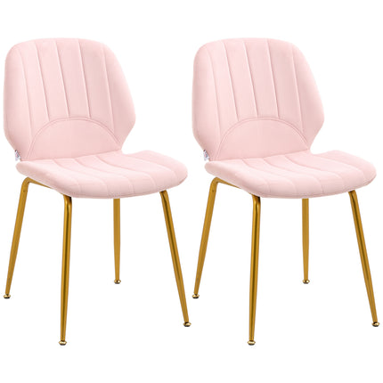 Set of 2 Velvet Dining Chairs with Backrest, Padded Seat & Steel Legs - Pink
