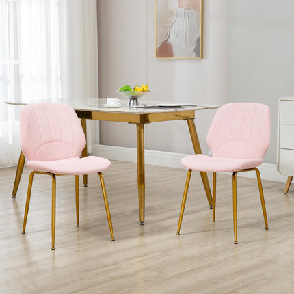 Set of 2 Velvet Dining Chairs with Backrest, Padded Seat & Steel Legs - Pink