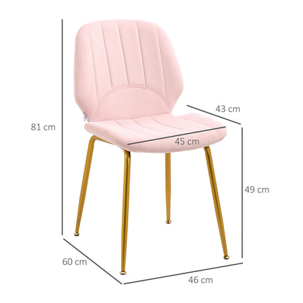 Set of 2 Velvet Dining Chairs with Backrest, Padded Seat & Steel Legs - Pink