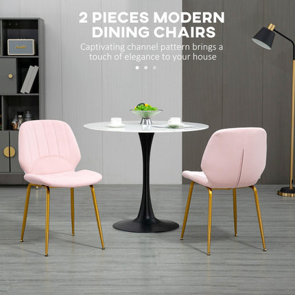 Set of 2 Velvet Dining Chairs with Backrest, Padded Seat & Steel Legs - Pink