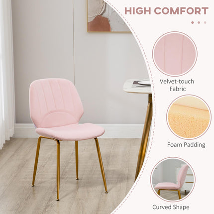 Set of 2 Velvet Dining Chairs with Backrest, Padded Seat & Steel Legs - Pink