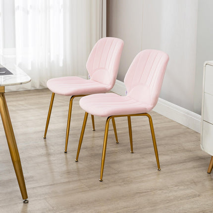 Set of 2 Velvet Dining Chairs with Backrest, Padded Seat & Steel Legs - Pink