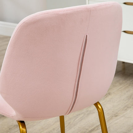 Set of 2 Velvet Dining Chairs with Backrest, Padded Seat & Steel Legs - Pink