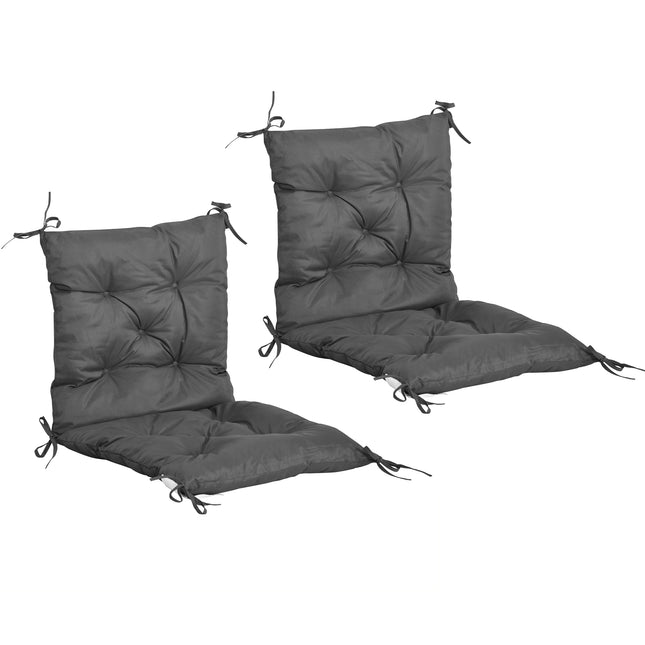 Set of 2 Outdoor Seat Cushions with Backrest, Water Resistant - Grey