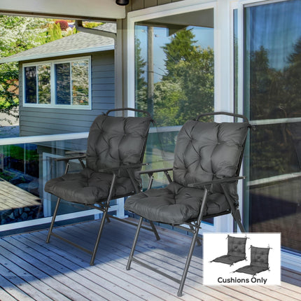 Set of 2 Outdoor Seat Cushions with Backrest, Water Resistant - Grey
