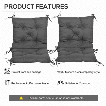 Set of 2 Outdoor Seat Cushions with Backrest, Water Resistant - Grey