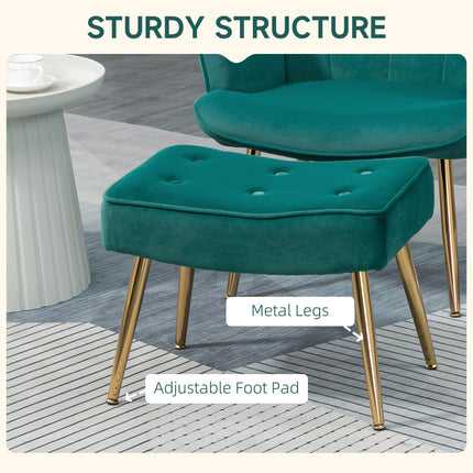 Modern Upholstered Armchair and Footstool Set - Dark Green