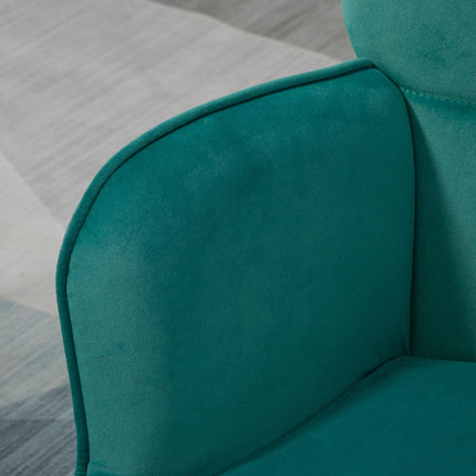 Modern Upholstered Armchair and Footstool Set - Dark Green
