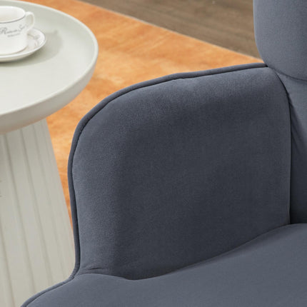 Modern Upholstered Wingback Armchair and Footstool Set with Gold Legs - Dark Grey