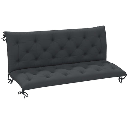 3 Seater Garden Bench Cushion with Back Support and Ties - Black Polyester