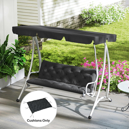 3 Seater Garden Bench Cushion with Back Support and Ties - Black Polyester