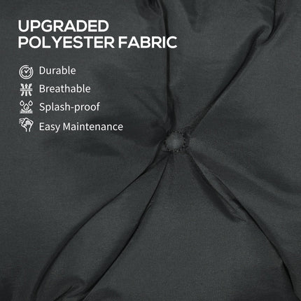 3 Seater Garden Bench Cushion with Back Support and Ties - Black Polyester