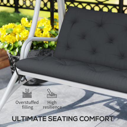3 Seater Garden Bench Cushion with Back Support and Ties - Black Polyester
