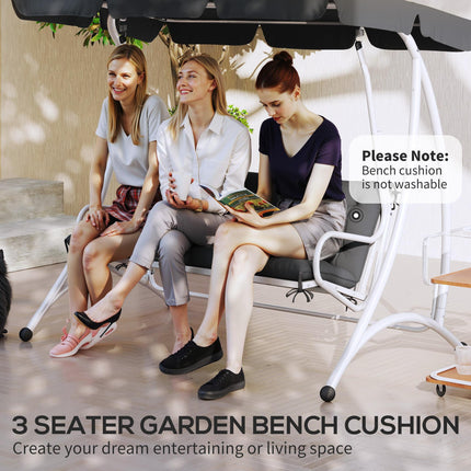 3 Seater Garden Bench Cushion with Back Support and Ties - Black Polyester