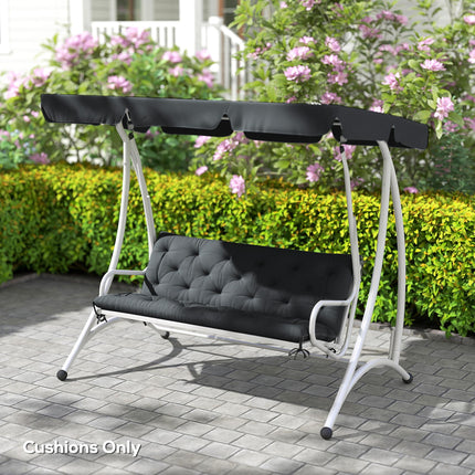 3 Seater Garden Bench Cushion with Back Support and Ties - Black Polyester