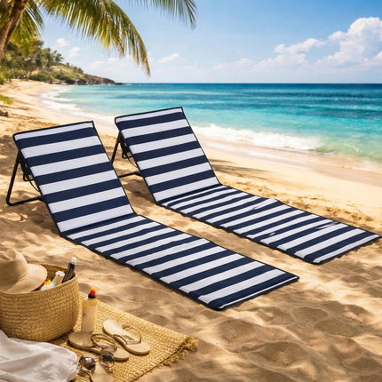 Set of 2 Foldable Garden Beach Chair Mat, Outdoor Sun Lounger Seats with Adjusta