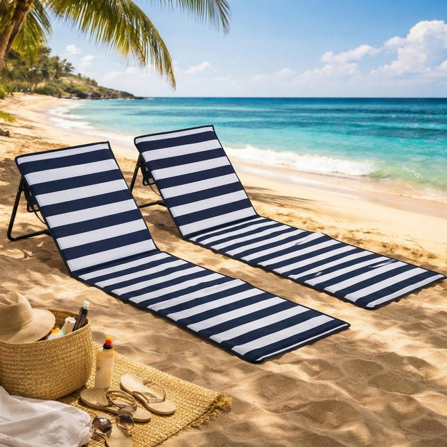 Set of 2 Foldable Garden Beach Chair Mat, Outdoor Sun Lounger Seats with Adjusta