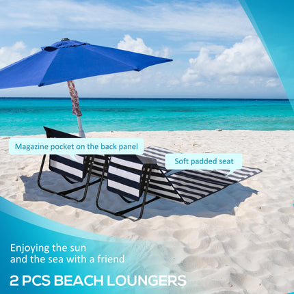 Set of 2 Foldable Garden Beach Chair Mat, Outdoor Sun Lounger Seats with Adjusta