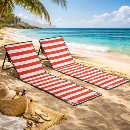 Set of 2 Foldable Garden Beach Chair Mat, Outdoor Sun Lounger Seats with Adjusta