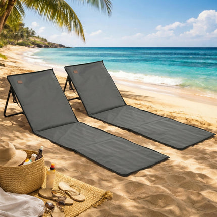 Set of 2 Foldable Garden Beach Chair Mat, Outdoor Sun Lounger Seats with Adjusta