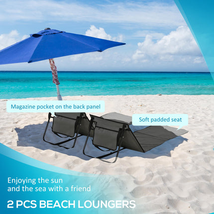 Set of 2 Foldable Garden Beach Chair Mat, Outdoor Sun Lounger Seats with Adjusta