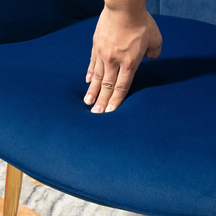 Modern Upholstered Wingback Armchair and Footstool Set - Dark Blue