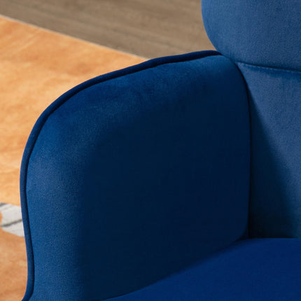 Modern Upholstered Wingback Armchair and Footstool Set - Dark Blue