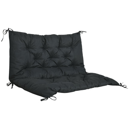 2 Seater Garden Bench Cushion with Ties, Padded Polyester - Black