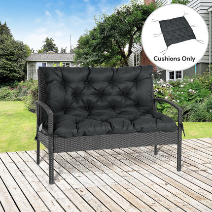 2 Seater Garden Bench Cushion with Ties, Padded Polyester - Black