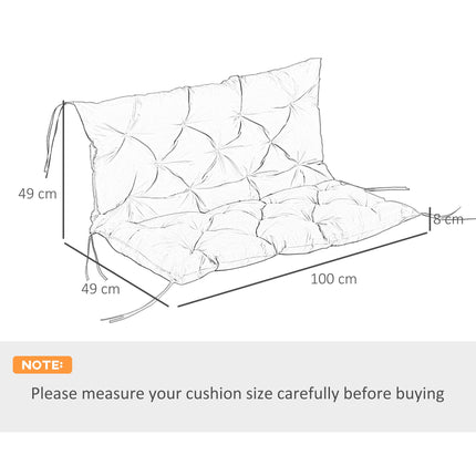 2 Seater Garden Bench Cushion with Ties, Padded Polyester - Black