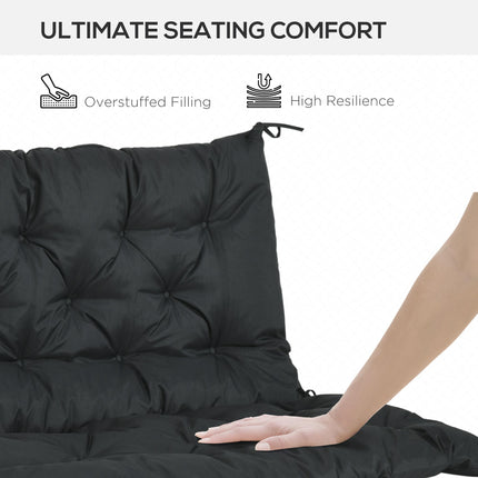 2 Seater Garden Bench Cushion with Ties, Padded Polyester - Black