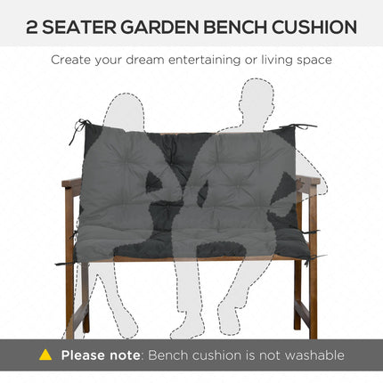 2 Seater Garden Bench Cushion with Ties, Padded Polyester - Black