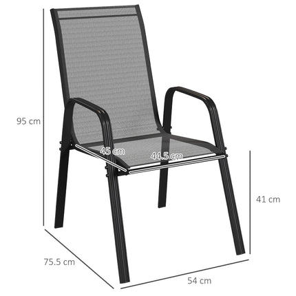 Set of 4 Stackable Mesh Seat Dining Chairs with Armrests - Black