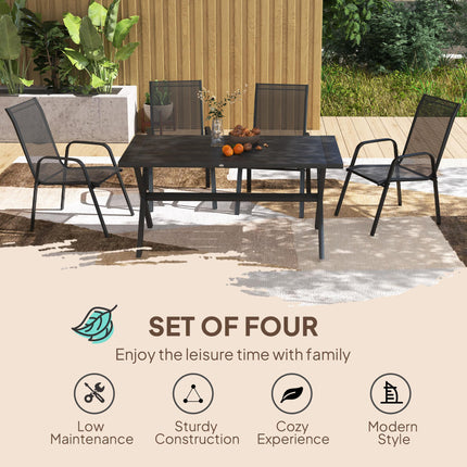 Set of 4 Stackable Mesh Seat Dining Chairs with Armrests - Black