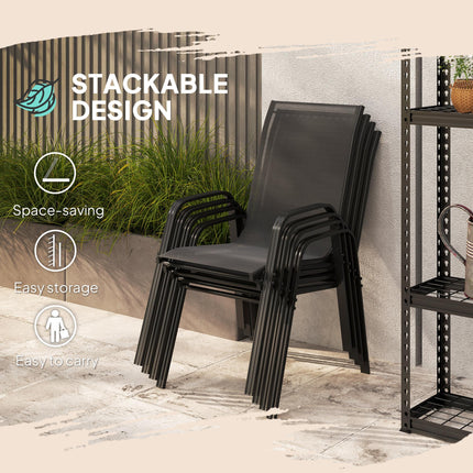 Set of 4 Stackable Mesh Seat Dining Chairs with Armrests - Black