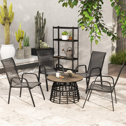 Set of 4 Stackable Mesh Seat Dining Chairs with Armrests - Black