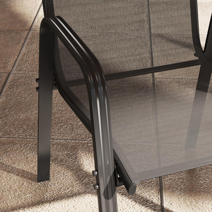 Set of 4 Stackable Mesh Seat Dining Chairs with Armrests - Black