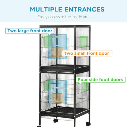 Bird Cage Budgie Cage 2 In 1 Large Aviary with Wheels Removable Trays for Finch Canaries Cockatiels Black