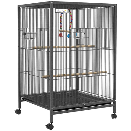 Budgie and Small Bird Cage with Rolling Stand - Grey