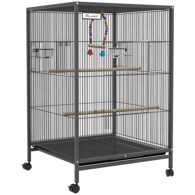 Budgie and Small Bird Cage with Rolling Stand - Grey