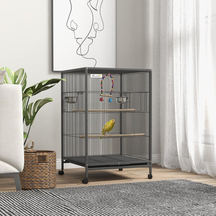 Budgie and Small Bird Cage with Rolling Stand - Grey
